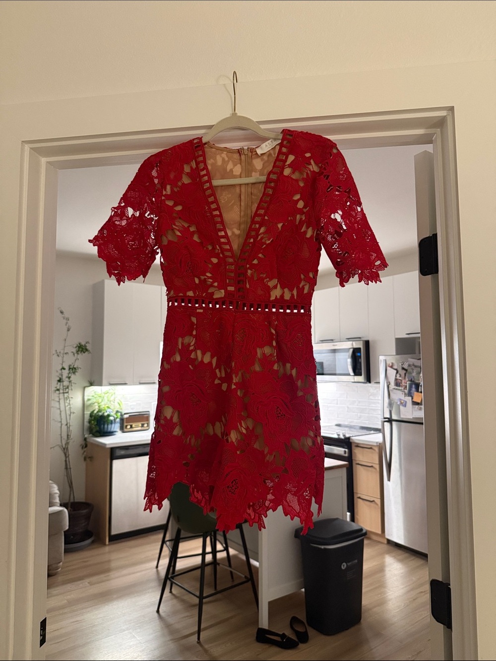 Red Lace Deep-V Fit & Flare Romper